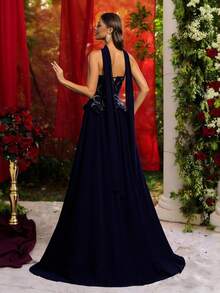 Glamrae Đầm chữ A sang trọng, thanh lịch với cổ áo bất đối xứng, được làm thủ công bằng tay và thêu hạt cườm, thích hợp cho các buổi tiệc, dạ hội, sự kiện kinh doanh, tiệc riêng, sinh nhật, ngày lễ, đám cưới và các dịp trang trọng khác. - Màu xanh hải quân - Xem 2