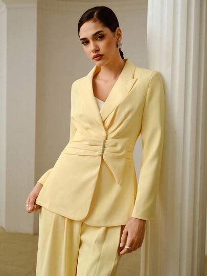 ZEYLAH WOMEN'S FOLD PLEATED BOW DECOR BLAZER, SPRING SUMMER