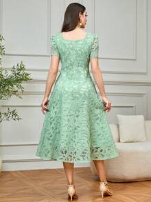 Modelyn 女士法式蕾丝优雅收腰长裙 - 綠色 - 查看 2