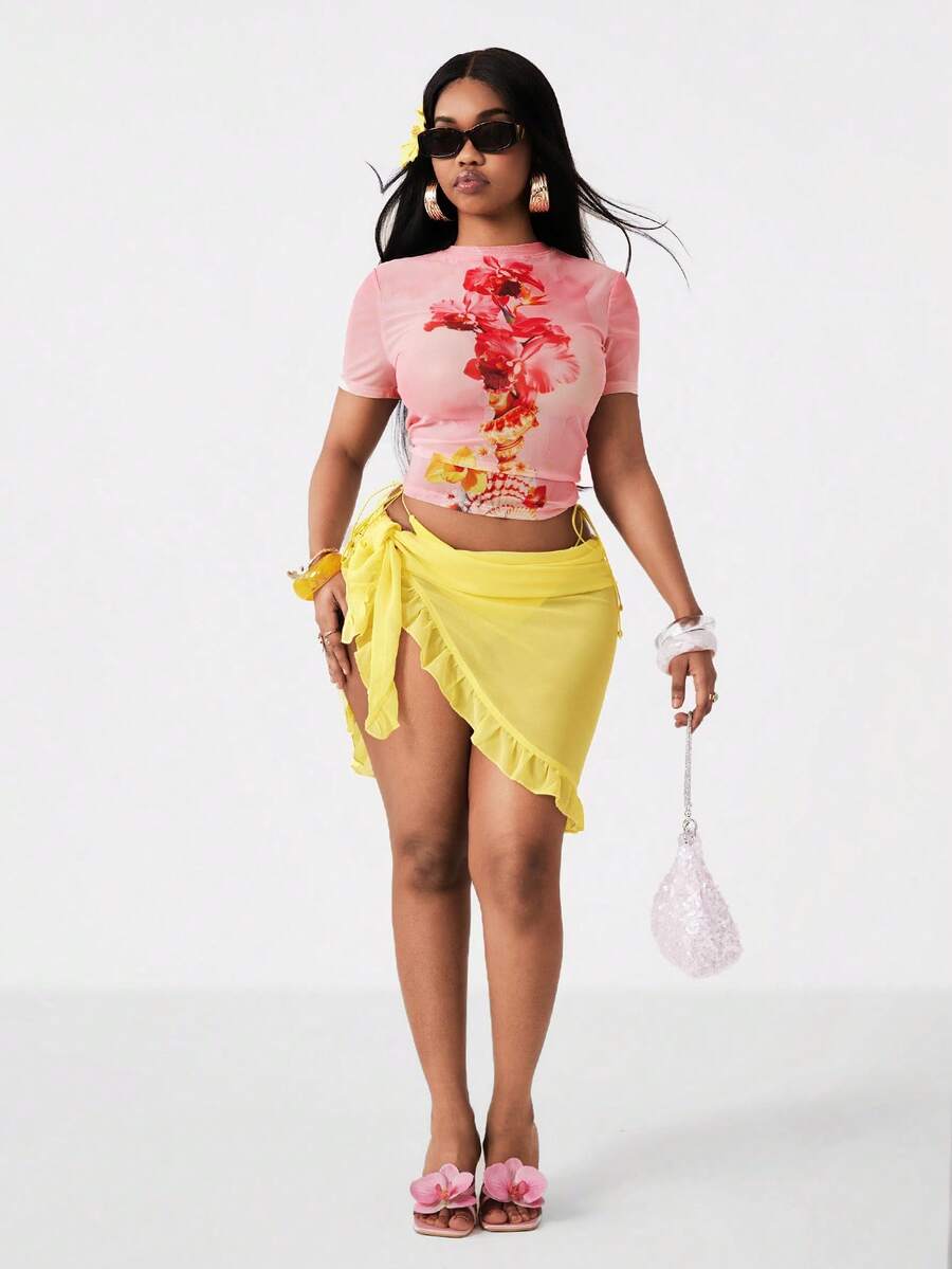 Coolane Atuendos de mujer para primavera/verano, ropa urbana elegante, estilo bohemio para la playa, uso diario, con tirantes transparentes, minifalda amarillo mantequilla - Amarillo claro - Ver 1