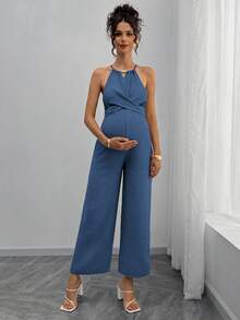 Momance Bộ áo liền quần bầu với cổ yếm đính hạt gỗ, chi tiết nơ buộc phía trước eo, quần dài đến mắt cá chân. - Rửa trung bình - Xem 3