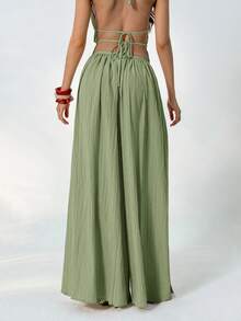 Aloruh Summer Loose Textured Casual Pants - Green - View 2