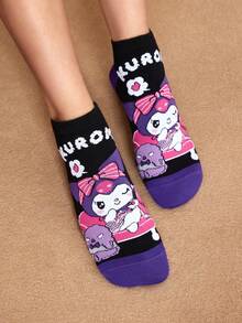 HELLO KITTY AND FRIENDS | SHEIN 2Pairs Soft & Breathable Moisture-Wicking Casual Zebra Stripes Women Ankle Socks With  Fashionable And Cute Cartoon Black Short Socks Reinforced Toe & Heel For Durabiliy All Season All-Match Summer Winter,Graphics Socks - Nhiều màu - Xem 5