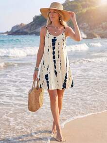 EMERY ROSE Tie-Dye Printed Summer Sleeveless Cami Dress For Women - Black - View 3