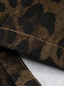 DAZY Pantaloncini di jeans casual e ampi con stampa leopardata e effetto consumato, adatti per la primavera e l'estate - Castano - Visualizzare 7