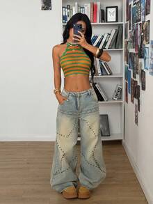 StreetHx Top tricoté sans manches ajouré, multicolore, streetwear pour femmes - Multicolore - Voir 3