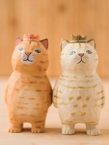 Madebyblanc Hand-Carved Cat Figurine, Exquisite Wooden Cat Statue - A Lifelike Mini Cat Sculpture Suitable For Home Desktop Decoration, Bookshelf Display, Adorable Gift For Animal Lovers, Collectible Artwork, Creative And Cute Cat Figurine Decoration For The Home, Suitable As A Birthday Gift (Handmade, Natural Wood Grain). - 1PC - View 6