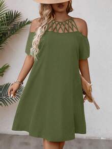 EMERY ROSE 大码纯色简约休闲连衣裙 - 綠色 - 查看 3