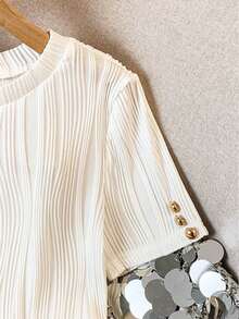 Resyla 女士休闲百搭纯色纹理T恤，夏季 - 白色 - 查看 5