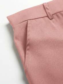 SHEIN LUNE Quần tây ống rộng kẻ sọc màu trơn dành cho nữ cỡ lớn, thiết kế cài nút ở eo. - Hồng - Xem 5