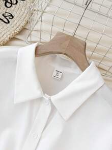 SHEIN Set da 2 pezzi per ragazze adolescenti, composto da una camicia bianca basic con nodo davanti e un tuta con scollo a V e stampa tropicale floreale, adatto per primavera/estate, casual, vacanze, spiaggia, pranzi fuori, campagna - Blu e Bianco - Visualizzare 11
