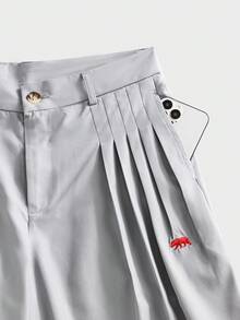 ESTAVOR 男士动物刺绣褶皱宽松休闲裤 - 淺灰色 - 查看 4