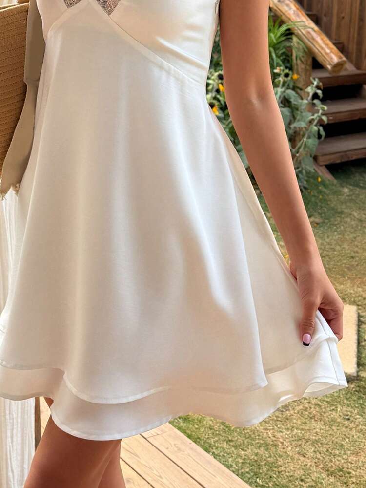 Women's Contrast Lace Satin Slip Camisole, Elegant Summer Vacation Camisole