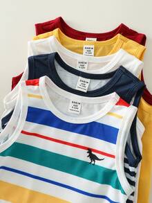 SHEIN 5pcs/Set Baby Boy Casual Cute Colorful Striped Knit Tank Tops, Versatile Summer All-Match Vest Multipack - Multicolor - View 8