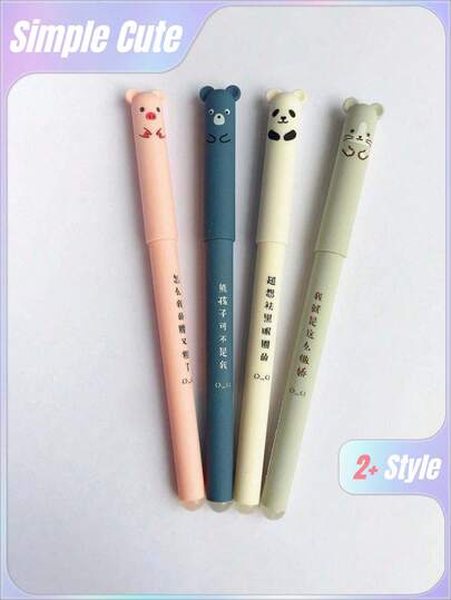 4pcs/Set Kawaii Pig Bear Cat Mouse Erasable Gel Pen School Office Supplies Stationery Gift 0.35mm Blue Black Ink Back To School
