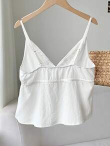 SHEIN EZwear Áo ba lỗ không tay thắt eo thêu hoa phong cách nghỉ dưỡng dành cho nữ - trắng - Xem 2