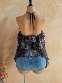 Soleia 春夏新款休闲度假西部海滩婚礼宾客礼服毕业早午餐连衣裙，圣帕特里克节春假复活节音乐节优雅波西米亚热带露背夸张荷叶边金属花卉印花豹纹女式吊带背心 - 彩色 - 查看 2