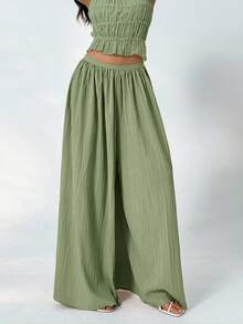 Aloruh Summer Loose Textured Casual Pants - Green - View 7