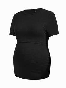 Modmama 孕妇纯色圆领短袖休闲哺乳T恤 - 淺藍色 - 查看 13