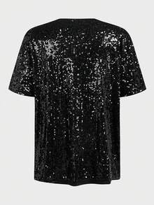 EASEVO Áo thun ngắn tay nam cỡ lớn phong cách đường phố đính sequin - màu đen - Xem 8