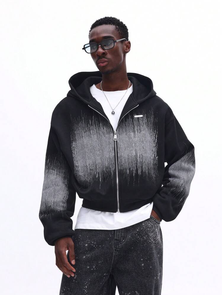 Full Zip Hoodie With Linear Gradient Print
