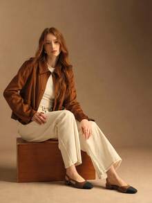 Rosivie Commuting Fashionable Color Block Comfortable Non-Slip Flat Low Heel Women Loafers Valentine's Day - Rust Brown - View 10