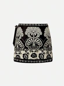 Swim Oasis Traje de baño de una pieza con volantes, estampado tropical, atar al frente para mujer, ideal para vacaciones de verano en la playa - Blanco y Negro - Ver 13