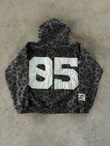 Glimmora Retro Street Fashion Leopard Print Zipper Sweatshirt - Multicolor - View 1