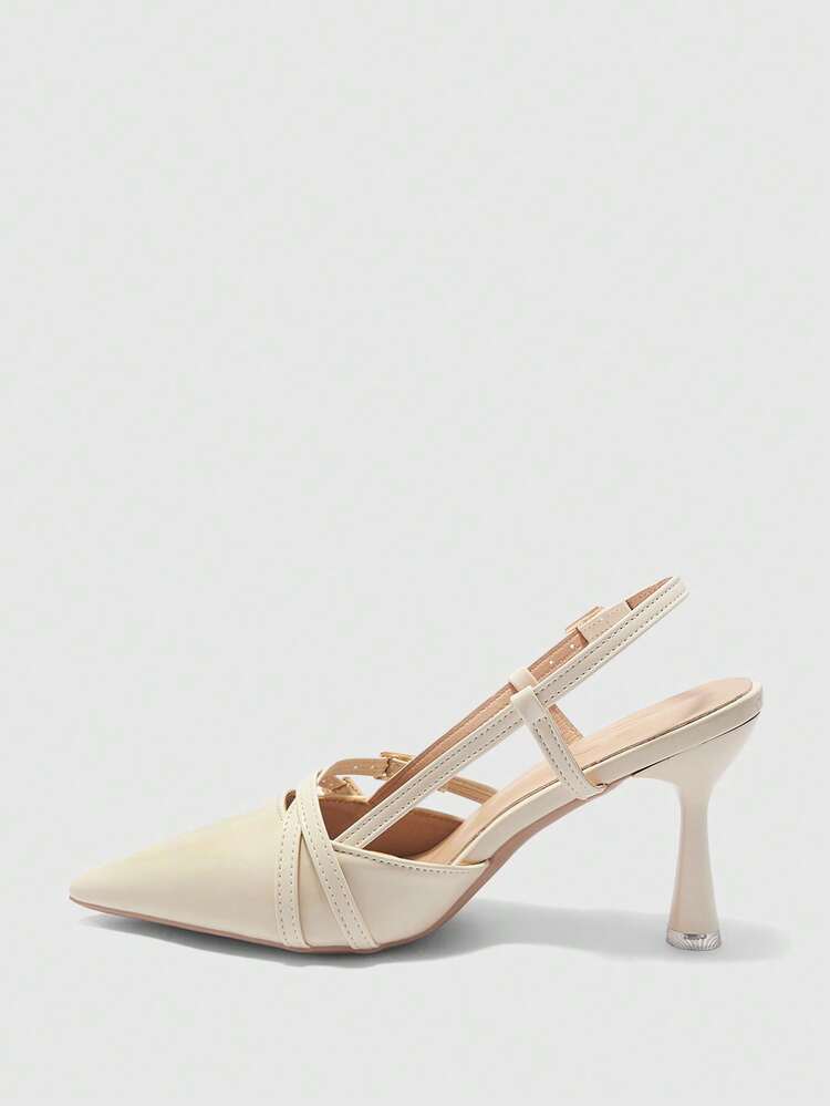 CUCCOO BIZCHIC Women Shoes Pointed Thin High Heel Beige Cross Strap Stylish Simple Basic Daily Versatile Commuter To Work Shopping Women's High Heel Shoes Slingback Slingback Shoes Women's Shoes