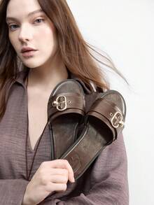 CUCCOO BIZCHIC Spring And Summer New Women's Outdoor Flat Square Toe Rhinestone Minimalist Sandals, Thick Sole Anti-Slip Open Toe Casual Versatile Beach Sandals Summer Shoes - Coffee Brown - View 5