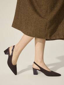 CUCCOO BASICS Damen Spitze Absatz Schuhe mit mittlerem Absatz, kaffeebraun, Stoff, Tau Absatz, Sommer atmungsaktiv, Frühling Schuhe, Weihnachten Schnalle nach dem Anheben Gürtel, Ausschnitt atmungsaktiv, Pendeln - dunkelbraun - Übersicht 3