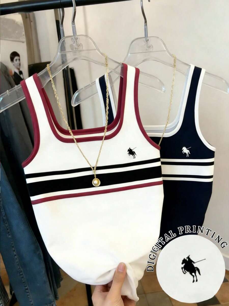 Resyla Set de 2 tops de tirantes ajustados a rayas para mujer - Blanco y Negro - Ver 1