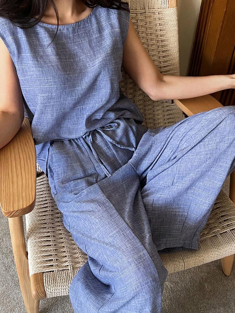 Women's Minimalist Sleeveless Solid Color Casual Loungewear Set