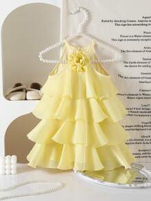 Babygirl Cute & Elegant Yellow Ruffle Floral Sleeveless Dress Spring Baby Dresses Vestidos Elegantes Para Fiesta - Black - View 8