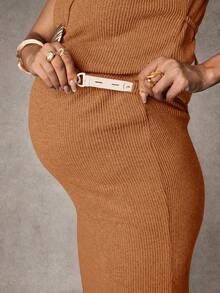 MaterniChic Maternity Elegant Metal Shell Decor Camisole And Skirt 2 Pieces Set, Summer - Orange - View 7