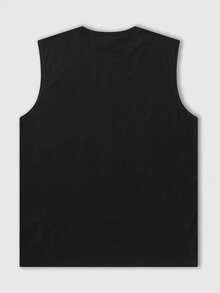 ROMWE MEN Street Life Tank Top Kasual Pria Tanpa Lengan Leher Bulat Motif Blok Warna - Hitam - View 2