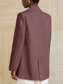 Aveloria Modichic Women's Business Style Solid Color Double-Breasted Blazer Jacket For Commuting, Autumn  - Purple - View 2