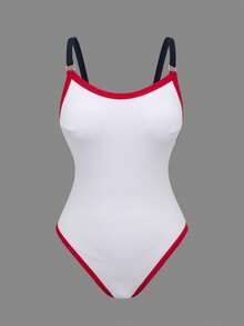 SHEIN Swim SPRTY 女士新款白色连体可调节肩带冲浪服，时尚简约休闲百搭沙滩派对度假性感畅销连体泳衣 - 白色 - 查看 7