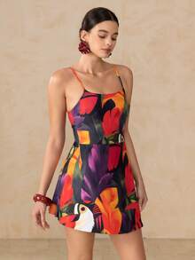 Bellisia Women's All-Over Print Backless Casual One-Piece Swimdress - Multicolor - View 1