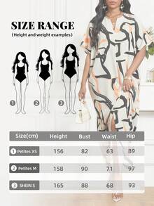 SHEIN Lady Petite Summer Fashion Commuter Full Print Batwing Sleeve Dress - Multicolor - View 7