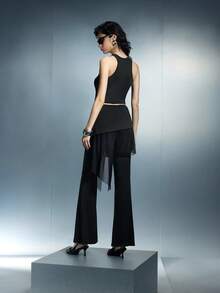 Airlisse 女士无袖吊带背心+雪纺喇叭低腰裤，春夏款 - 黑色 - 查看 2