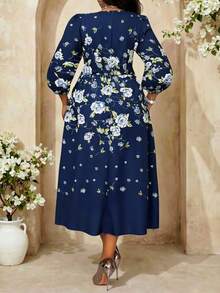 Fleurora Đầm dự tiệc cỡ lớn thanh lịch in hoa tay phồng - Nhiều màu - Xem 3