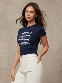 WESTFADE 鱼图案印花短袖婴儿T恤 - 藍色 - 查看 4