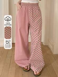 DAZY Quần pajama dài dáng rộng in chấm bi dành cho nữ, thích hợp cho mùa xuân/hè. - Hồng - Xem 6