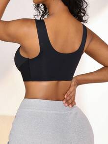 NudeFit Sexy Mesh Patchwork Front Lift Design Seamless Adhesive Bralette - Black - View 2