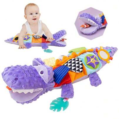 MINKOJA MINKOJA 紫色鳄鱼玩具，毛绒舒适，适合宝宝抓握，可趴卧玩耍，寓教于乐，开发精细动作技能，男女宝宝皆宜，激发儿童想象力，生日礼物，复活节礼物，儿童趴卧游戏玩具，婴儿玩具，婴儿用品，婴儿必备品，婴儿训练球