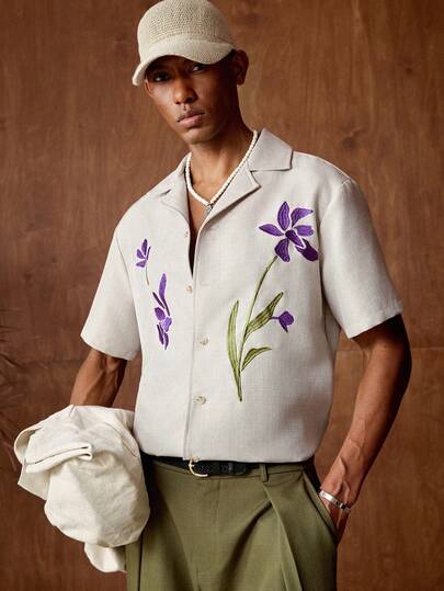 AKNOTIC Business Casual Men's Casual Cardigan Jacket, Vintage Floral Print, Spring/Summer New Arrival