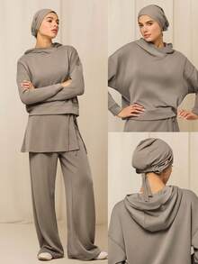 GLOWMODE X Reem Modest Glow Wherever You Go Quick-Dry Ear-Exposed Reflective Logo Adjustable Tie Head Covering Daily Casual Gym Training Wear - Khaki - View 7