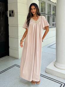 Aloruh 女士优雅波西米亚风宽松纯白色度假连衣裙 - 白色 - 查看 5