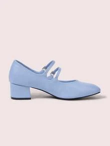 CUCCOO DOLLMOD Light Blue Mary Jane Shoes, Square Toe Double Strap Women's Shoes, Thick Heel And High Heel. - Blue - View 2
